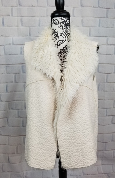 Bisou Bisou women's size large faux suede faux fur vest open front collared bb12 - Picture 1 of 7